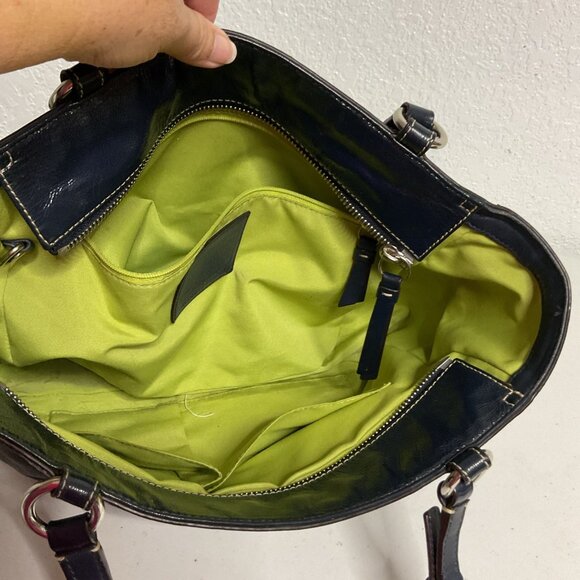 Coach pleated Gallery Tote black patent leather Shoulder Bag W/green Lining - Picture 12 of 15